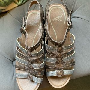 Dansko two tone metallic finished leather sandal